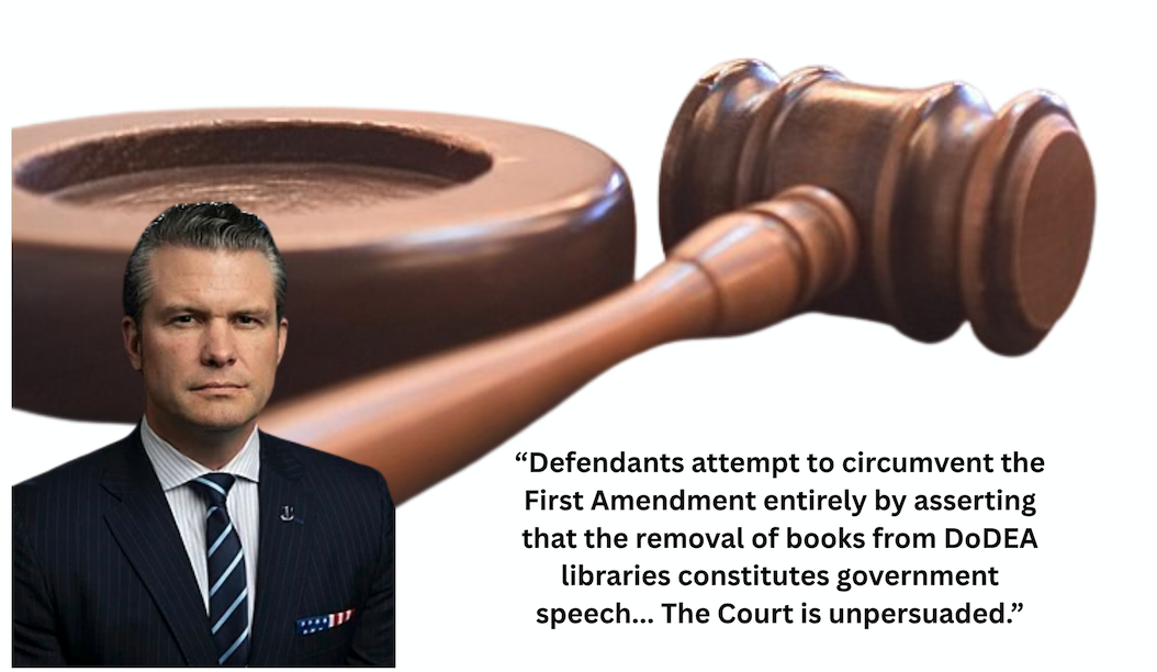 Judge Rejects 'Government Speech' Argument in DoD Book Banning Case